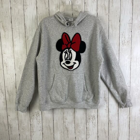 Disney Minnie Mouse Womens XL Embroidered Soft Hoodie Gray Heather - Picture 1 of 10